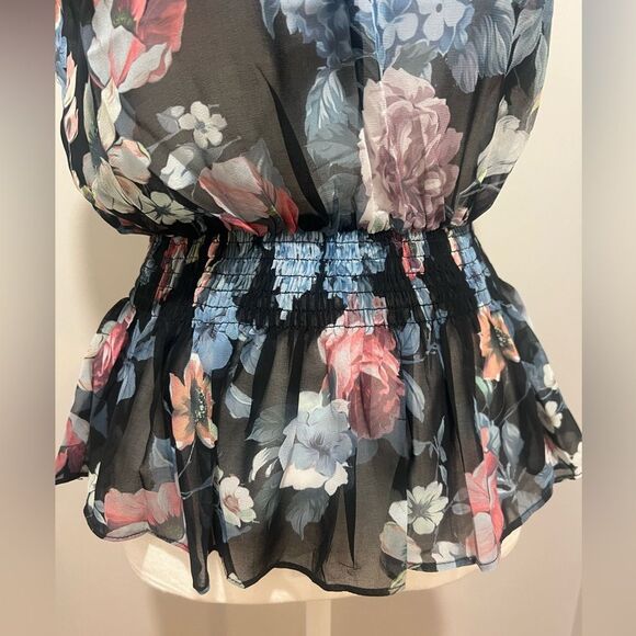 NWT Anthropologie Olivaceous floral sheer sleeveless blouse with stretch large - Picture 3 of 8